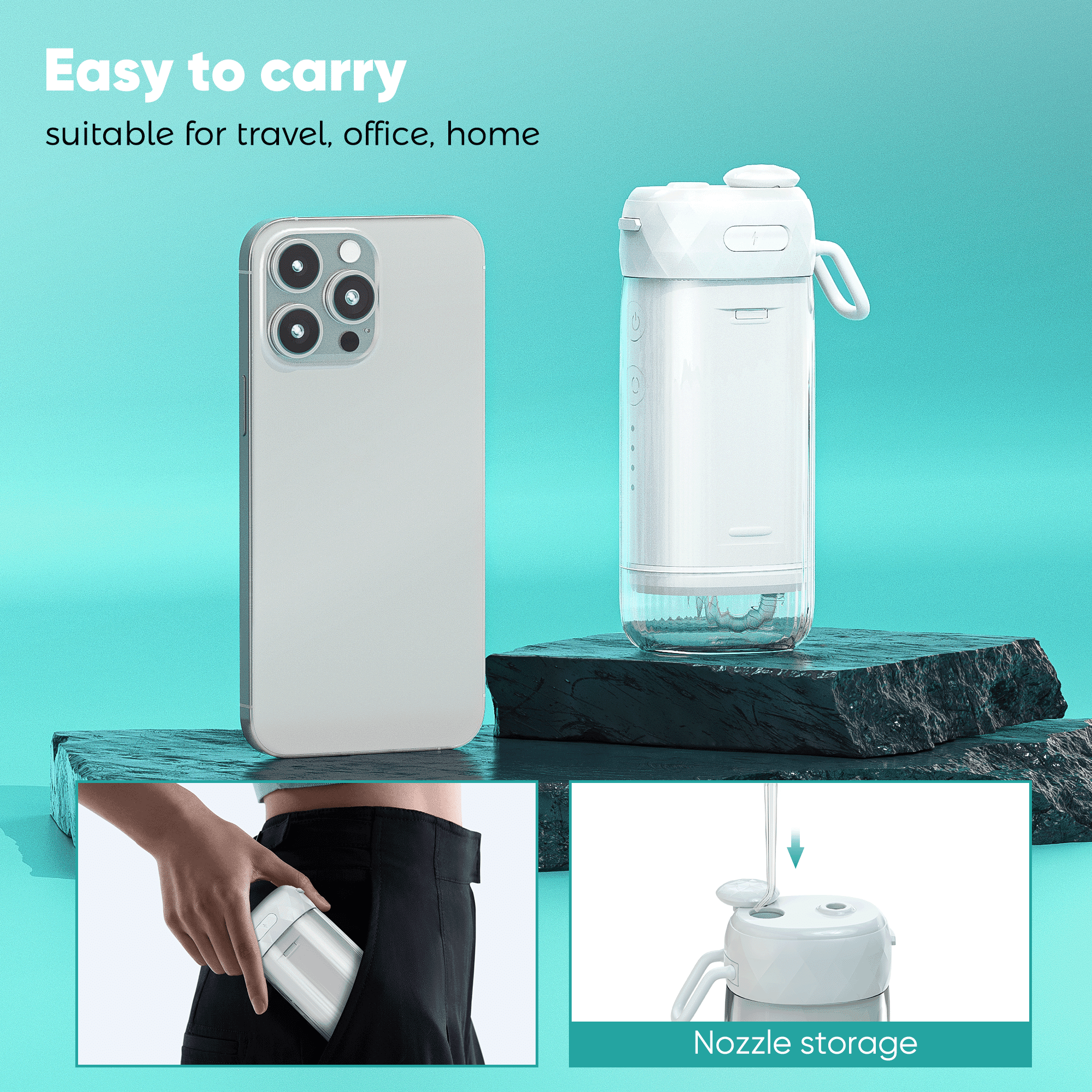 VIIWII Portable Water Flosser for Teeth - Mini Cordless Rechargeable, 4 Modes, IPX7 Waterproof, 200ML Tank, Oral Irrigator, White