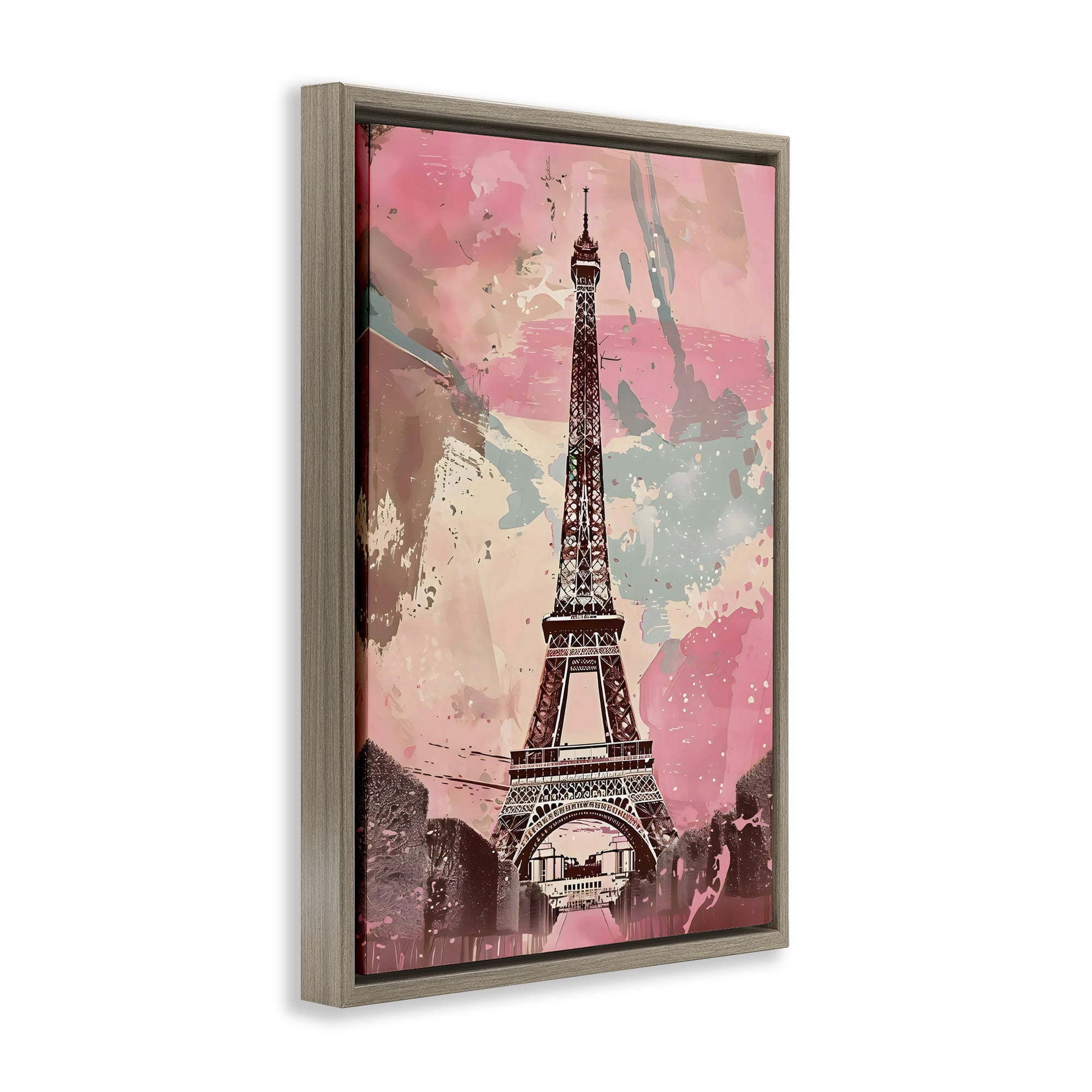 Stupell Industries Parisian Tower Pink & Blue Brown Framed Floater Canvas Wall Art, design by Creative Studio