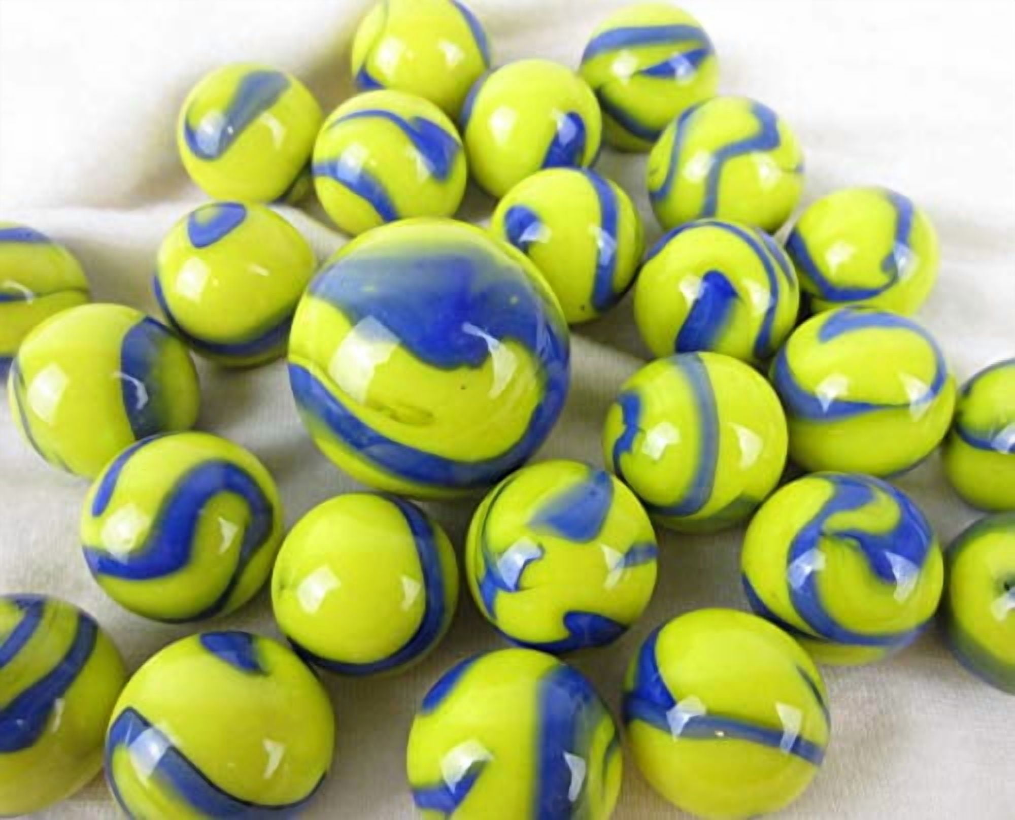 Set Of 2 Ice Princess 35mm Glass Marbles - Clear/White/Blue Swirl Boulder Shooters For Decor & Collections