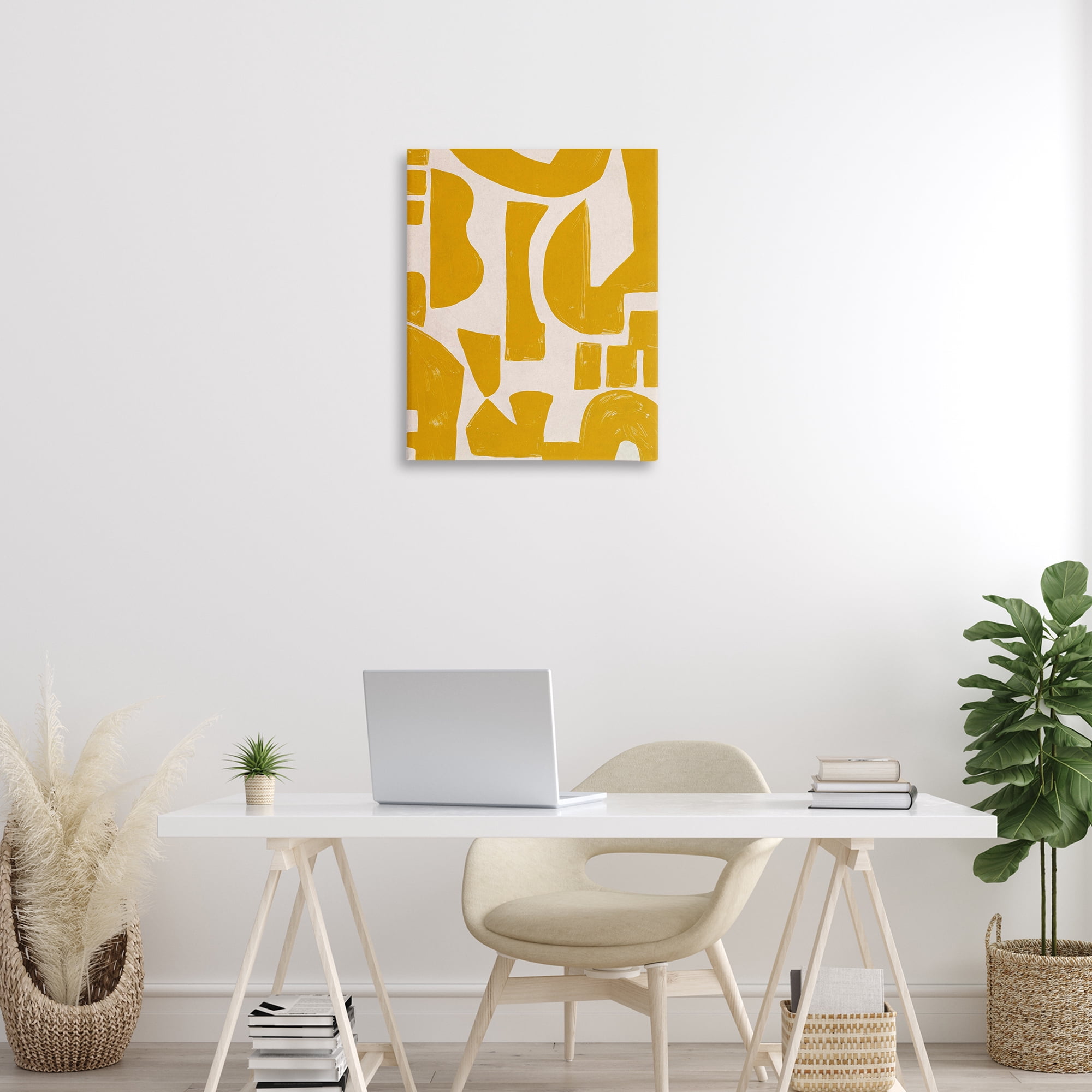 Stupell Industries Yellow Asymmetrical Shapes Abstract Painting Wrapped Canvas Art Print Wall Art, 24 x 30