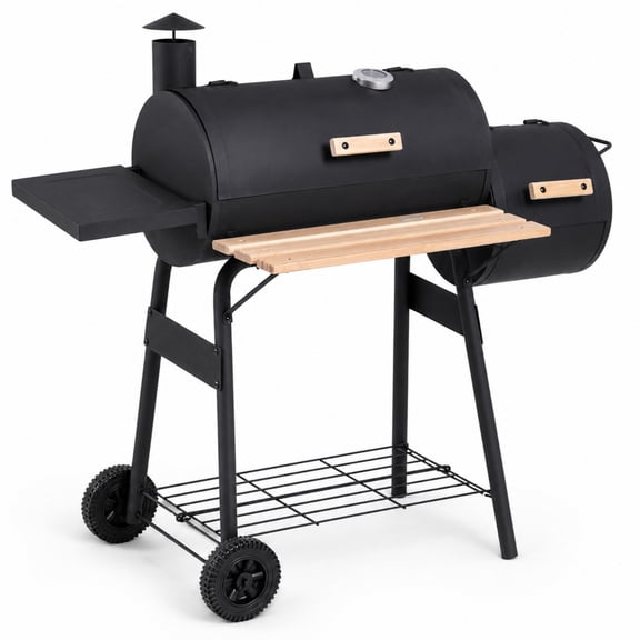 Witaxima 48-Inch Charcoal Grill and Offset Smoker Combo with Wheels and Side Shelves, Steel, Black