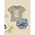 thumbnail image 3 of Baby Girl’s Tops and Shorts Set Letter Short Sleeve T-shirt and Shark Short Pants with Headband, 3 of 9