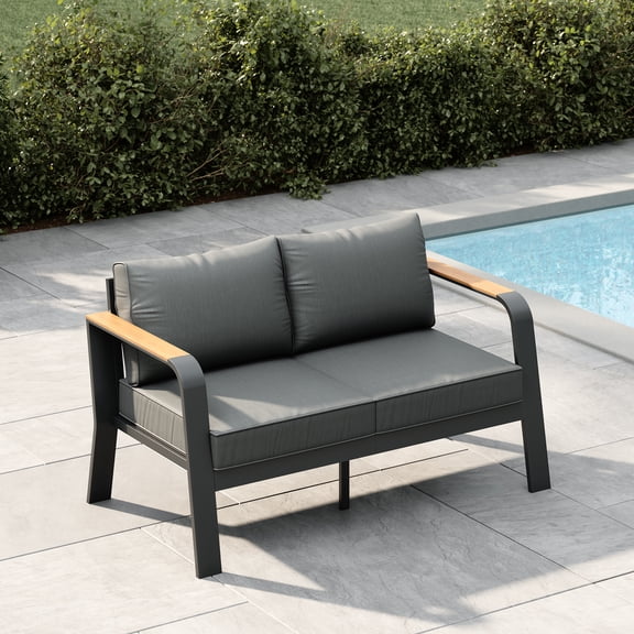 Outdoor Loveseat Aluminum Patio Furniture Sofa All-Weather Metal Outdoor Couch with Cushions Modern Outdoor 2 Seats Sofa