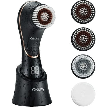 Facial Cleansing Brush, Electric Face Scrubber Rechargeable Exfoliator IPX-7 Waterproof Rotating Cleanser for Exfoliating, Massaging and Deep Cleansing for Women & Men with 4 Brush Heads Black