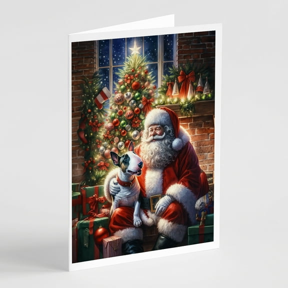 English Bull Terrier and Santa Claus Greeting Cards Pack of 8 7 in x 5 in