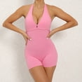 thumbnail image 2 of Womens Sexy Workout Rompers Halter V Neck Backless Unitard Bodysuit Shorts One Piece Gym Yoga Outfits Jumpsuits (Large, Pink), 2 of 7