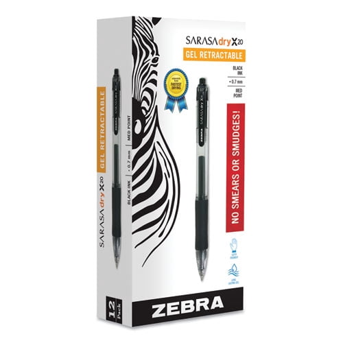 Sarasa Dry Gel X20 Gel Pen, Retractable, Medium 0.7 mm, Black Ink, Smoke Barrel, 12/Pack | Bundle of 2 Dozen