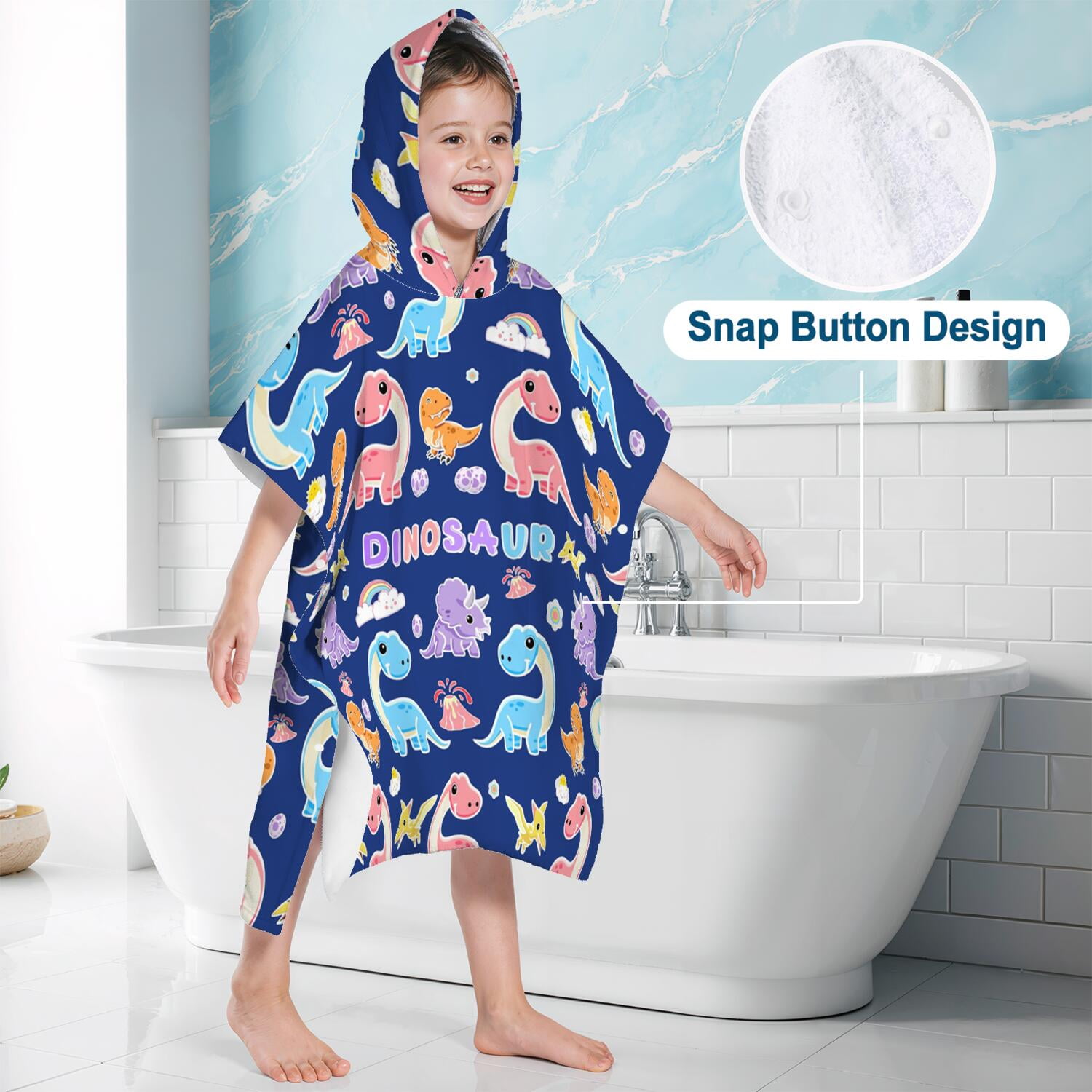 Hooded Kids Beach Towels - Toddler Bath Towel Girls Boys Swimming Cover-ups for Ages 2 to 6 Kids Pool Towels Quick Dry Lightweight Soft Microfiber Poncho Towel 28x28 (Dinosaur Pattern)