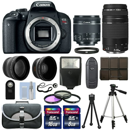 Canon EOS T7i SLR Camera + 4 Lens Kit 18-55 STM + 75-300mm + 24GB Top Value