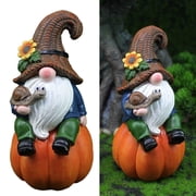 Sculptural Garden Accent Delightful Dwarf Sitting on an Eye Catching Pumpkin