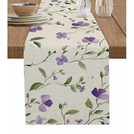 

Table Runner Dresser Scarf 13 x 48 Inch Spring Flowers Purple Floral Leaf Vintage Table Runners Non-Slip Heat Kitchen Dining Table Decor for Indoor Outdoor Home Party Decoration