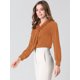 thumbnail image 2 of INSPIRE CHIC Blusa Elegante De Oficina De Trabajo Para Mujer, Camisa Plisada Con Cuello De Lazo Y Manga Larga Marrón M, 2 of 6