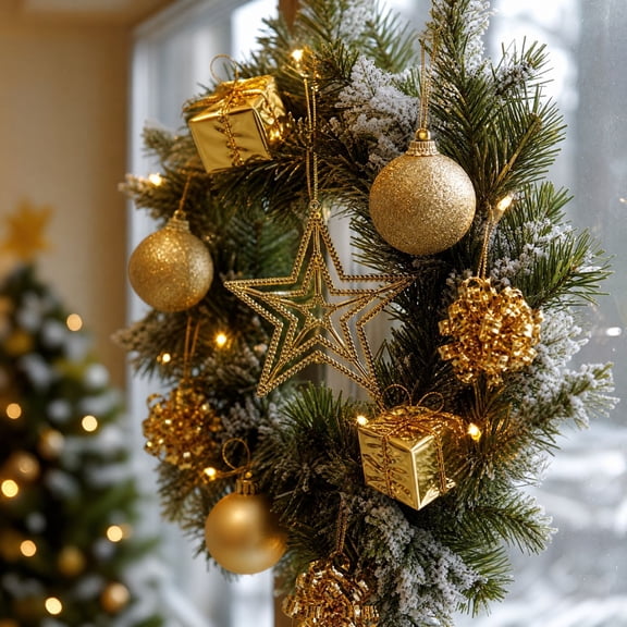 Feledorashia Christmas Ornament Collection, Christmas Tree Ornaments, Christmas Accent for Christmas Tree Wreath Garland Window, Plastic with Assorted Seasonal Shapes and Attached Hanging Loops