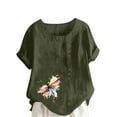 thumbnail image 2 of HOMBOM Tops for Women Crewneck Tunic Tops Floral Boho Cotton Linen Short Sleeve Comfy Womens T Shirts Trendy, 2 of 5