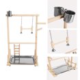 thumbnail image 3 of Double Layer Wooden Bird Stand Including Ladder Swing Bell Bird Athletic Toy Stand, 3 of 7
