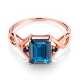 thumbnail image 2 of Gem Stone King 2.74 Cttw London Blue Topaz and Blue Sapphire 18K Rose Gold Plated Silver Ring for Women | Emerald Cut 9X7MM and Round 2MM (Size 7), 2 of 5