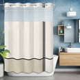 thumbnail image 6 of No Hook Shower Curtain with Snap in Liner, Abstract Modern Minimalist Art Waterproof Bath Curtain Double Layers with See Through Top Window, Lines Color Burlap Splicing Hotel Shower Curtains 72x84in, 6 of 9