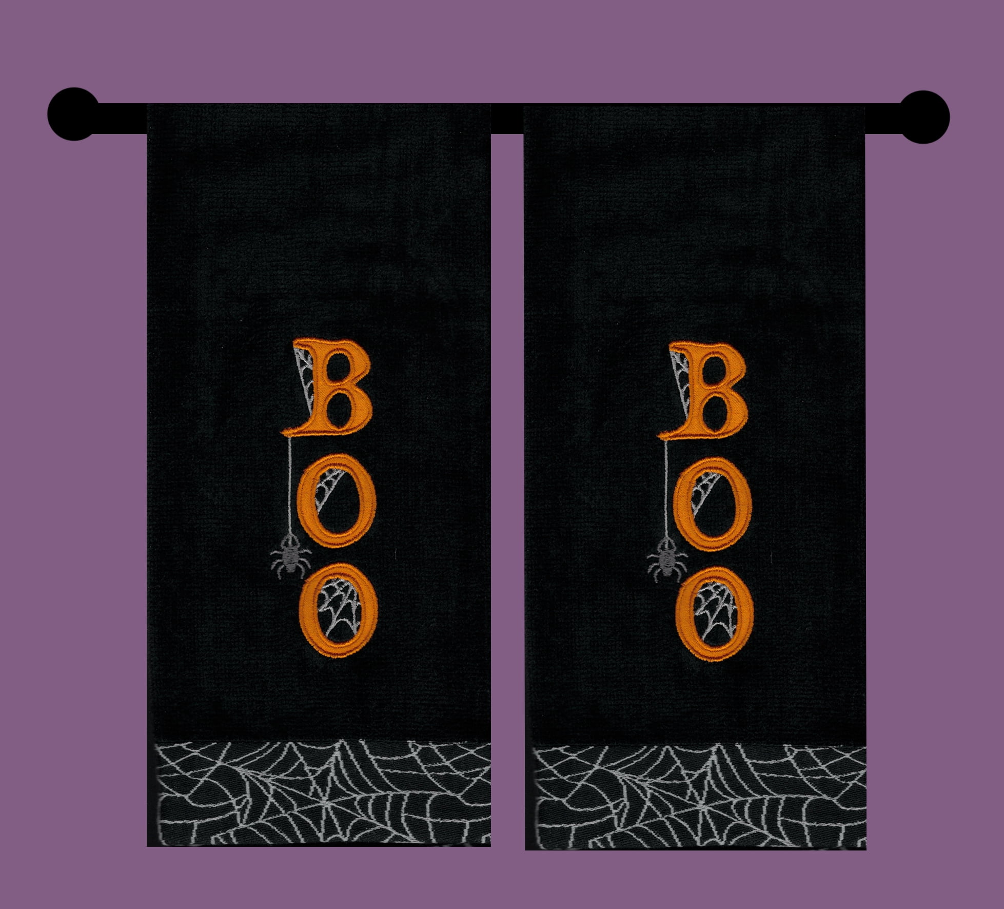 Spooky Boo Halloween Black Bath Hand Towels 2-Piece Celebrate Together