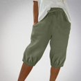thumbnail image 4 of Women's Jogger Shorts, High Waisted Knee Length Casual Summer Pants with Drawstring Waist and Cuffed Ankles, Comfortable Lounge Shorts for Home, Active, and Everyday Wear-Green, 4 of 7