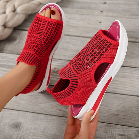 

Aayomet Wide Width Sandals for Women Mesh Ladies Breathable Platform Large Fashion Size Mouth Fish Sandals Colorblock Women s Red 8