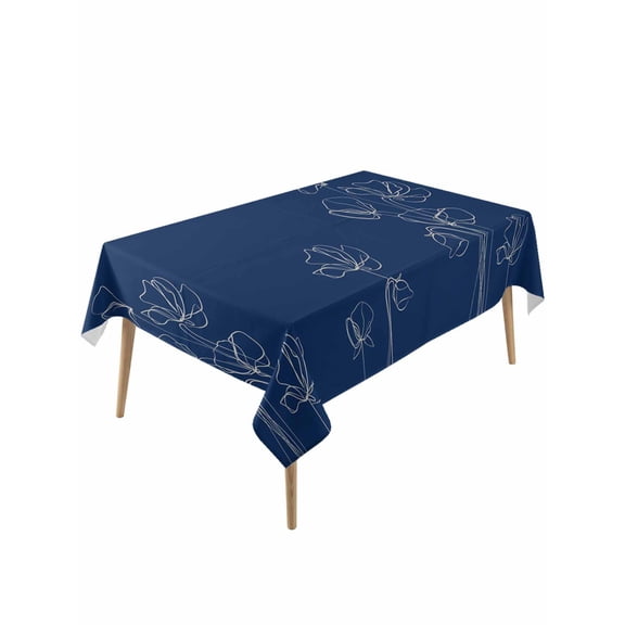 Navy Blue Flowers Table Cloth, Waterproof Tablecloth for Rectangle Tables, Rustic Abstract Floral Simple Art Reusable Washable Fabric Table Cover for Restaurant Kitchen Dining Tables 54"x108"