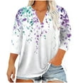 thumbnail image 2 of Womens Tops 3/4 Sleeve Floral Printed V-Neck Casual Plus Size Blouse Top Purple L,Tops for Women, 2 of 5