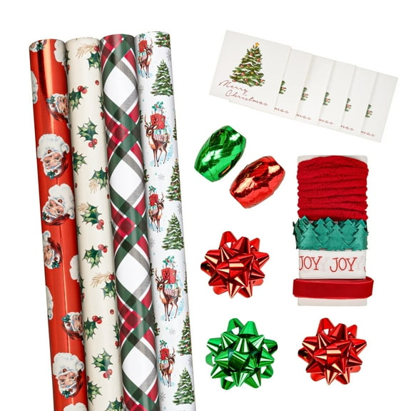 LaRibbons 30" x 10' Christmas Holiday Reversible Gift Wrap Kit | Vintage Christmas