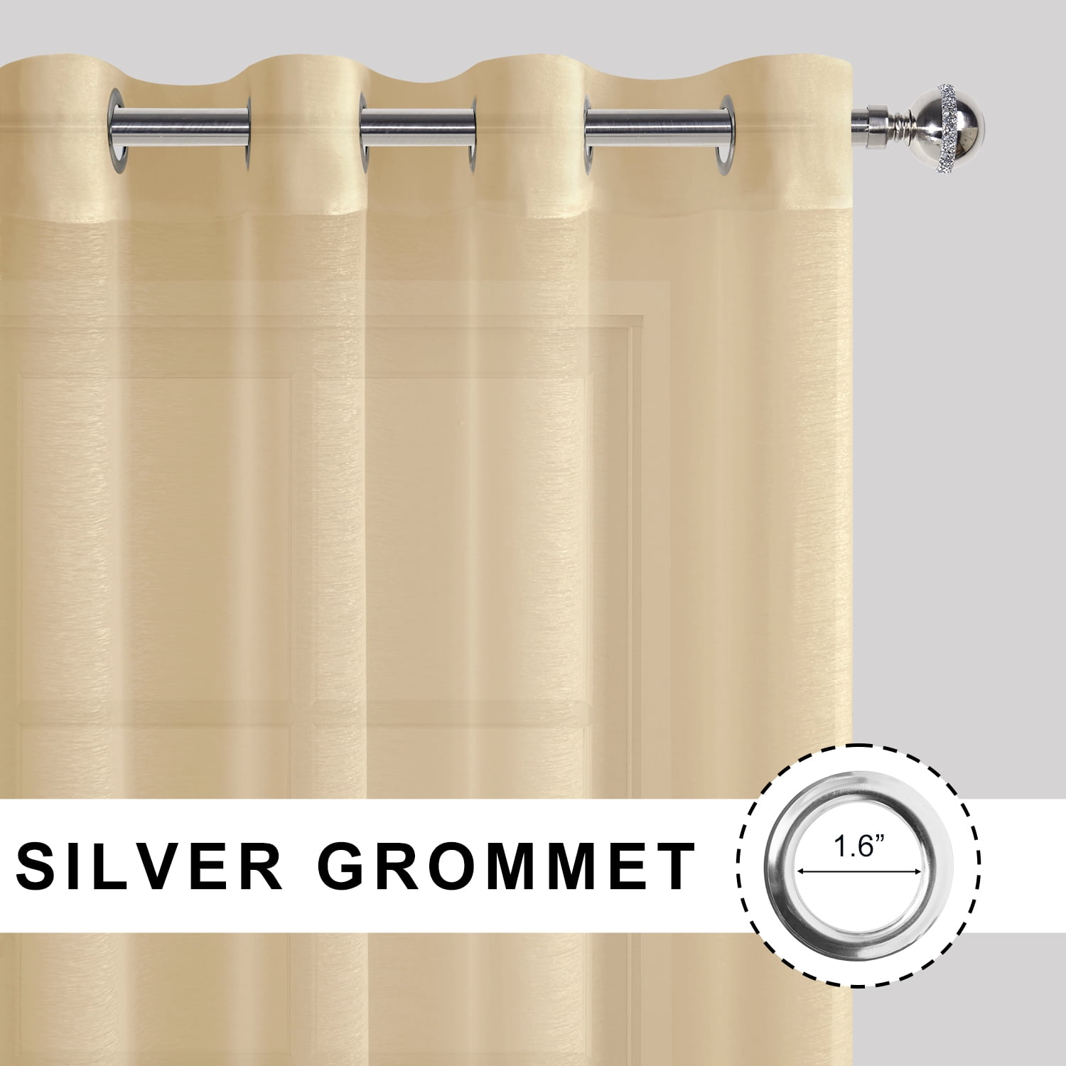 JIUZHEN Semi Sheer Curtains for Living Room - 84 inches Long with Tiebacks Light Filtering Grommet Window Curtains for Balcony/Office, 52Wx 84L, Set of 2 Panels,Beige