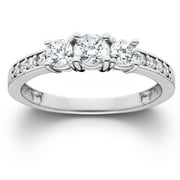Pompeii 1 Ct Three Stone Diamond Engagement Ring 14K White Gold (H/I,I2-I3)