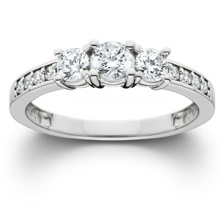 Pompeii 1 Ct Three Stone Diamond Engagement Ring 14K White Gold (H/I,I2-I3)