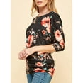thumbnail image 3 of Made by Johnny Women's Boat Neck 3/4 Sleeve Draped Dolman Top with Side Shirring Premium Shirt L BLACK_FLORAL, 3 of 6