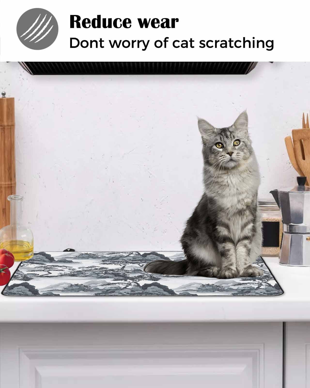 nqOlkjepod Large Induction Cooktop Protector Mat 36"x21", Gray Garden Stove Top Covers for Electric Stove, Retro Mountain Tree Forest Landscape Stove Burner Cover Mats, Glass Top Stove Cover