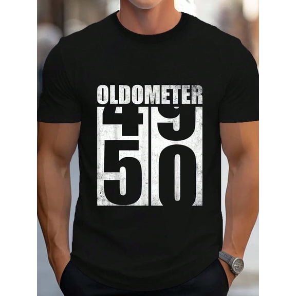 100% Cotton 50th Birthday Oldometer 49-50 Vintage Funny Gifts Men Women T-Shirt Women's Men's Graphic Tee Causal Tops