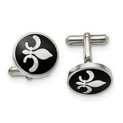 BLACK BOW JEWELRY COMPANY Stainless Steel Black Enamel with Fleur de lis Cuff Links