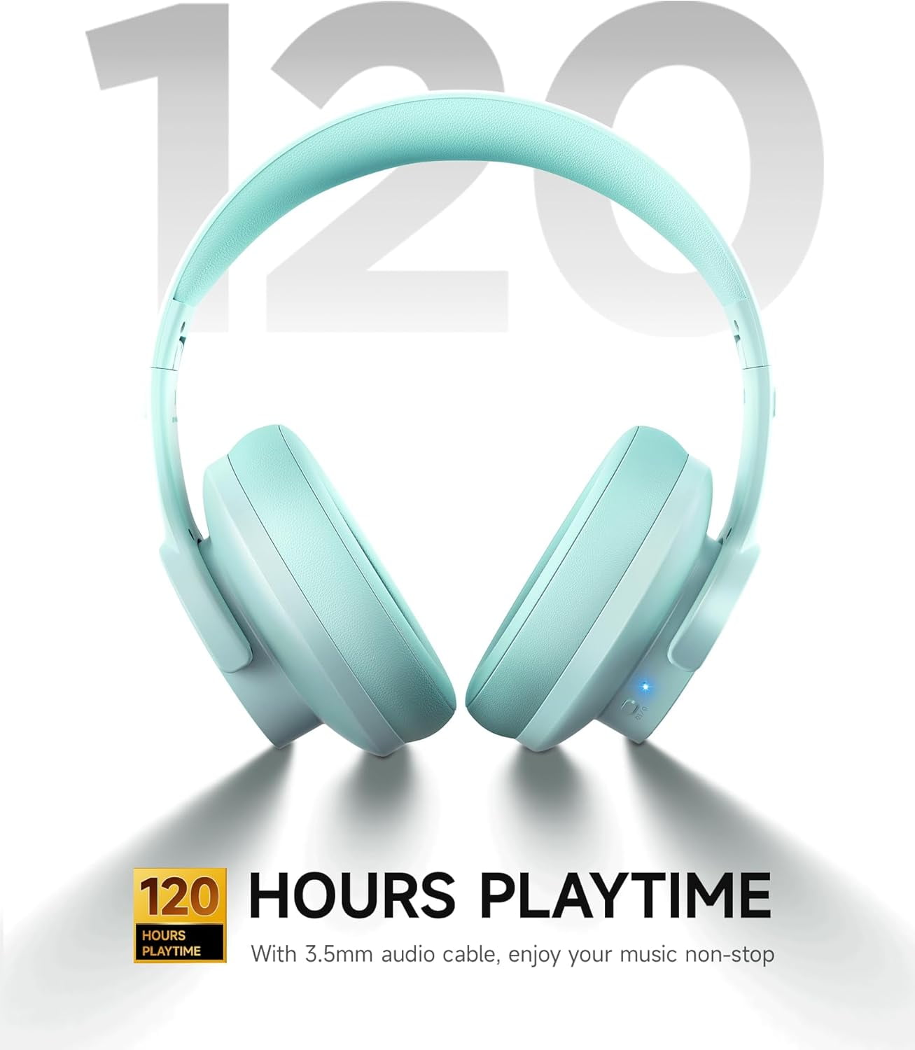 Picun B8 Bluetooth Headphones, 120 Hours Headphone Wireless Bluetooth, Hands-Free Calls, 3EQ & Game Mode, Foldable Headphones Over Ear for Travel Home Office Cellphone PC Cyan