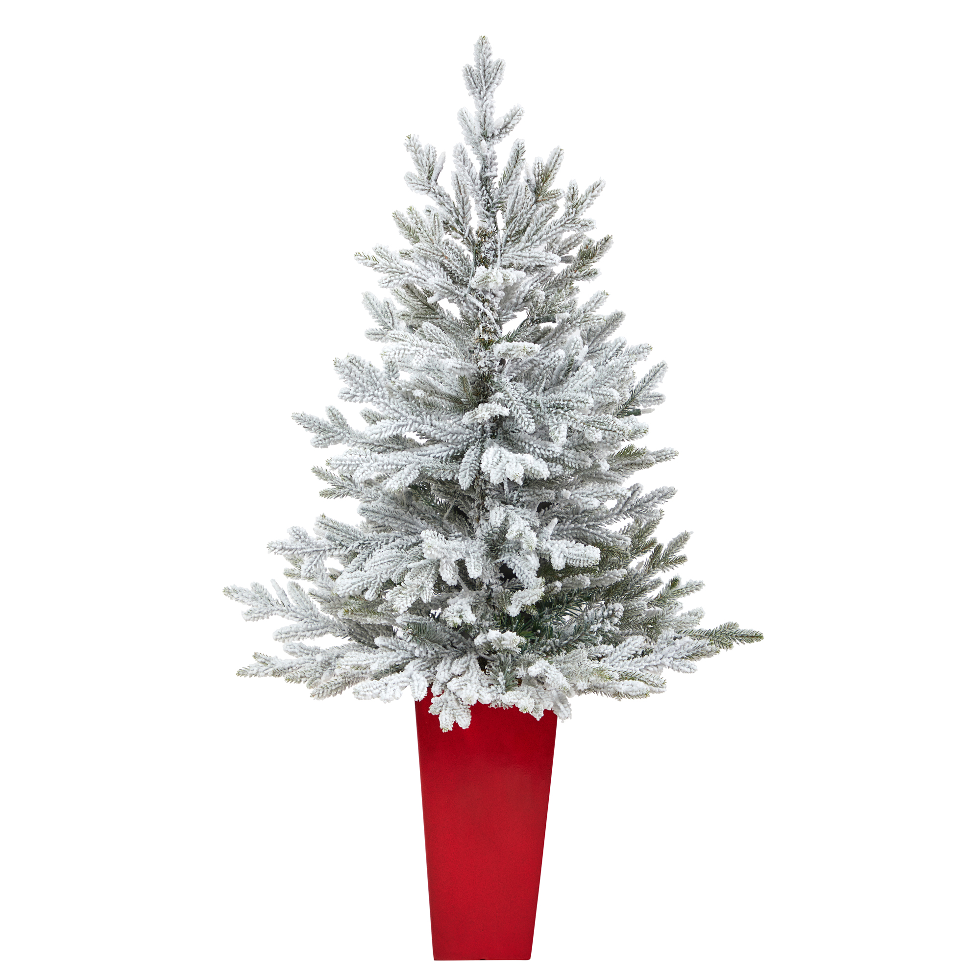 Nearly Natural 4' Flocked Fraser Fir Artificial Christmas Tree, Prelit with 200 Lights