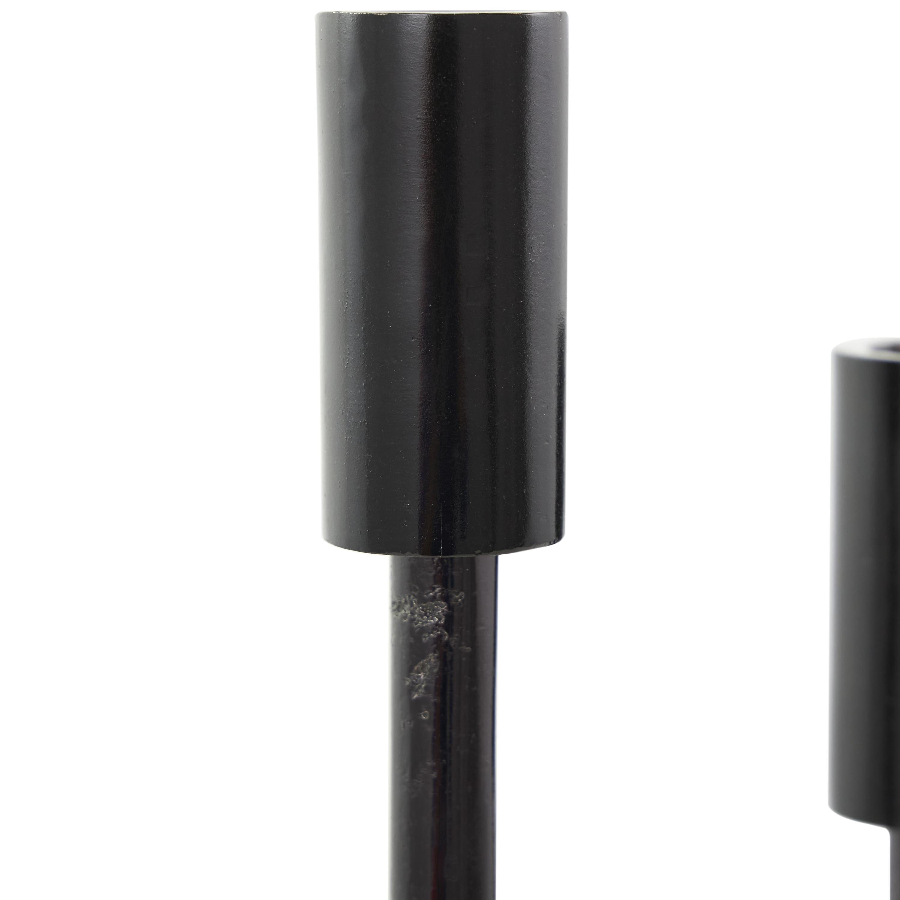 DecMode 2 Candle Black Aluminum Metal Slim Candle Holder with Block Bases, Set of 2