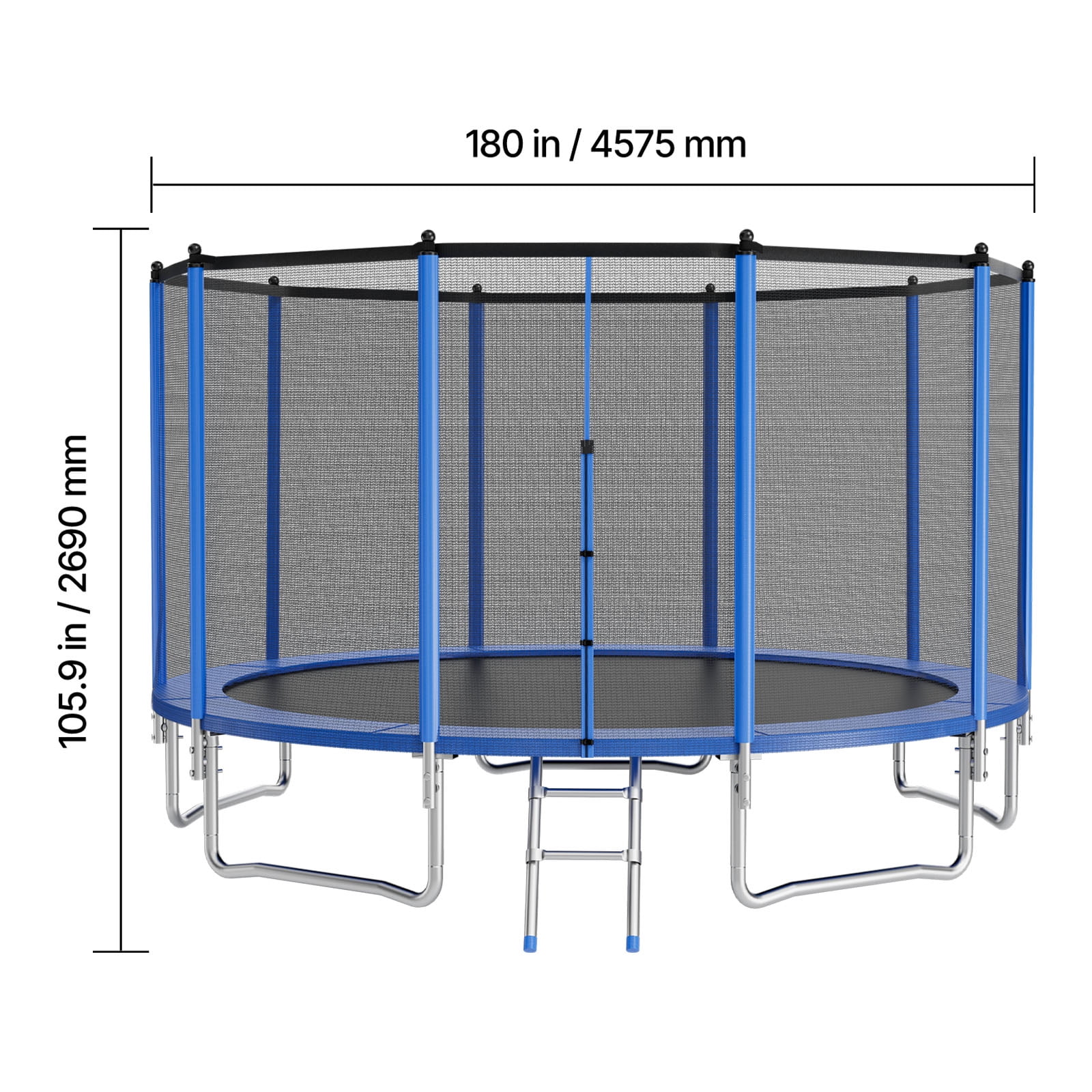 KFFKFF 15FT Round Outdoor Trampoline with Safety Enclosure Net, ASTM Certified, Durable Design, 470 lbs Weight Capacity, Rust-Resistant Backyard Trampoline for Children and Adults
