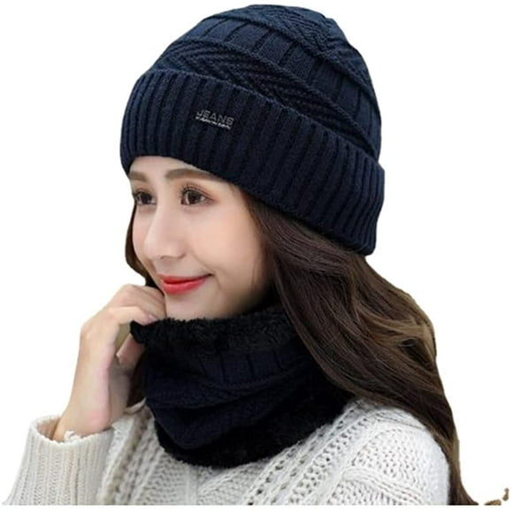 Winter Warm Knitted Beanie and Warm Scarf Set for Women, Soft Fleece Lining and Stylish Knit Scarf and Beanie Set