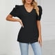 thumbnail image 1 of Top Suelto con Cuello en V,Top con Cuello en V para Mujer, Top de Manga Corta, Camisa Delgada Ahuecada, Los Mejores Materiales, 1 of 5