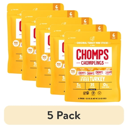 (5 pack) Chomplings Antibiotic Free Original Turkey Mini Jerky Snack Sticks (6 Count)