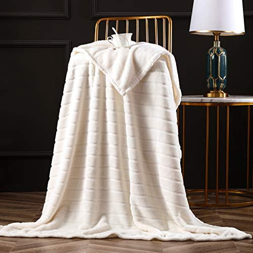 Bertte Throw Blanket Super Soft Cozy Warm Blanket 330 GSM Lightweight Luxury Fleece Blanket for Bed Couch- 50"x 60", Ivory White