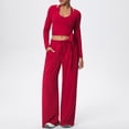 thumbnail image 2 of Women's Soft Fabric Activewear Set Mid Rise Tummy Smoothing with Elastic Waist Functional Side Pockets Perfect for Yoga Gym Workouts or Outdoor Running Versatile JASKFLY Red S, 2 of 6