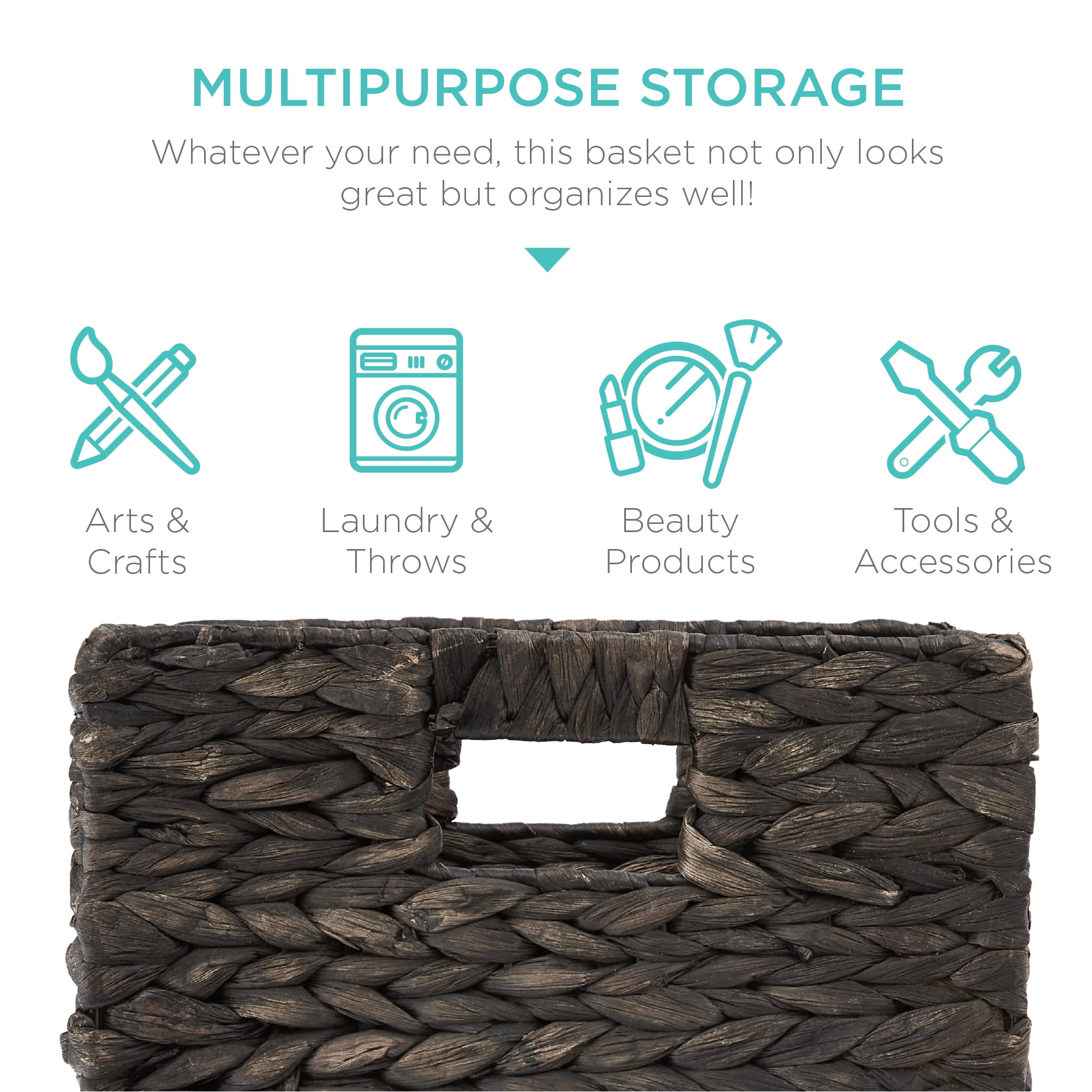 Best Choice Products 10.5x10.5in Hyacinth Storage Baskets, Set of 5 Multipurpose Collapsible Organizers - Black
