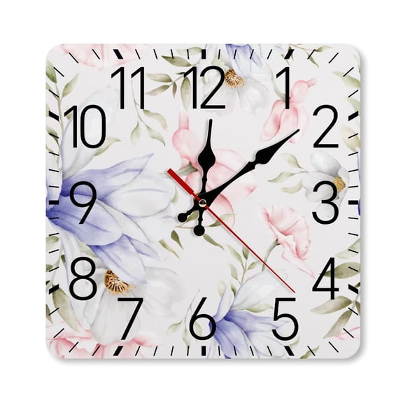 RKSupls 10×10inch Square Silent Wall Clock Wooden Frame, Daisy Sunflower Pattern Design Scale Decorative Clock for Home Bedroom Living Room Office