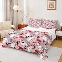 Feelyou Sugar Halloween Ghost Full Size Sheets for Child, Funny Pumpkin Spider Web Bed Sheets, Cartoon Rustic Flower Sheet Sets, Lightweight Room Decor, 4 Pieces