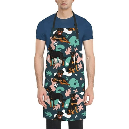 

Adobk Aprons Adjustable Bib Aprons with 2 Pockets Cooking Kitchen Chef Apron for Women and Men-Men-Rottweiler