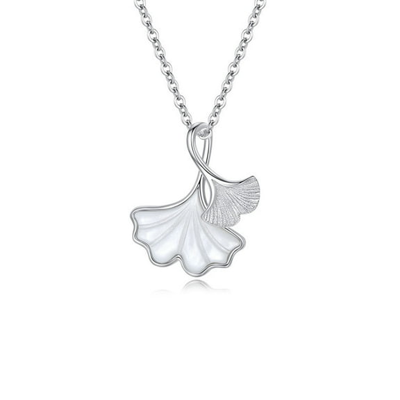 Three Life is fortunate s925 sterling silver ginkgo leaves natural white mother-of-petal necklace for women niche pendant light luxury collarbone chain wholesale