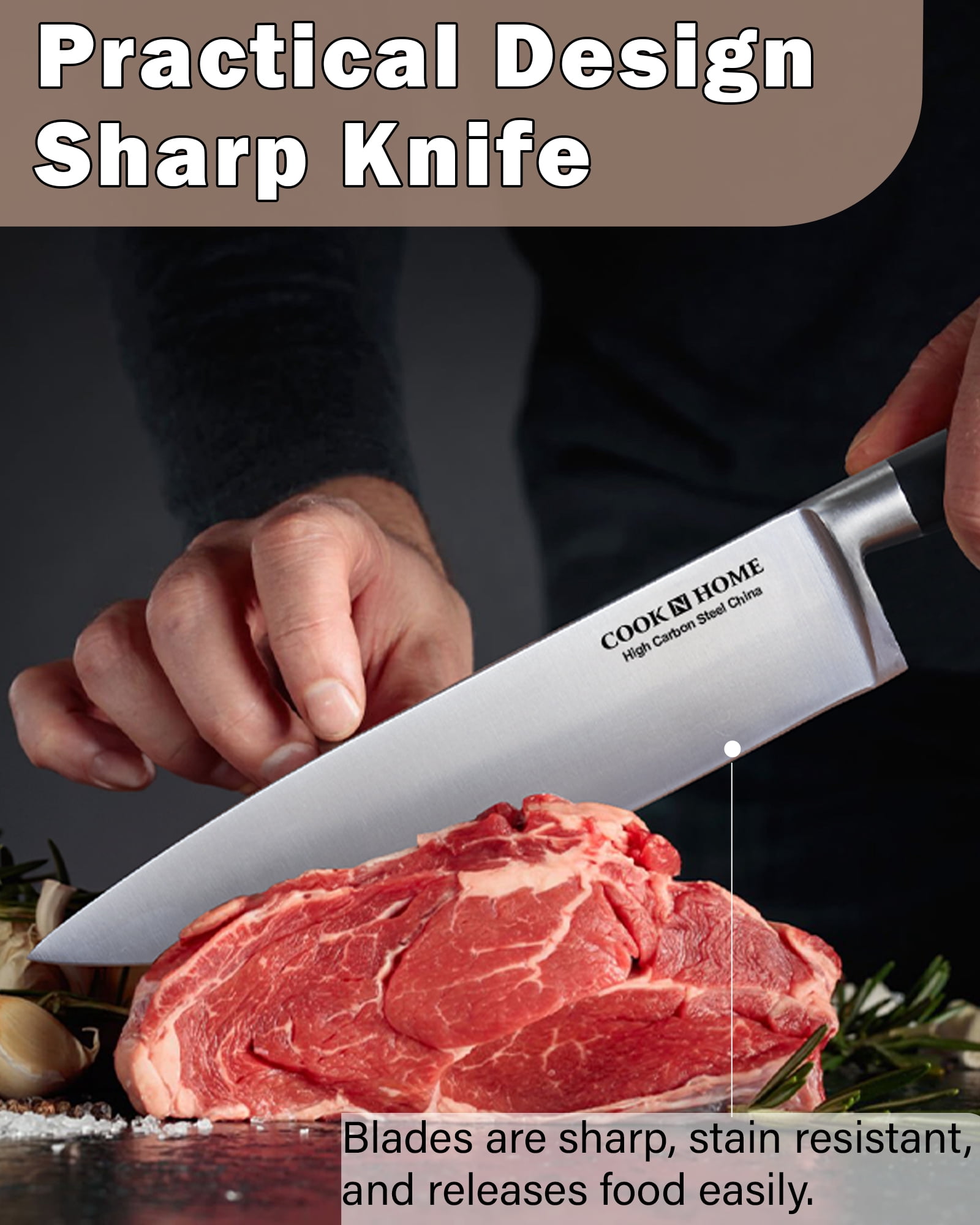 Cooks Standard Classic Cutlery  8 Inch/20cm Chef's Knife, High-Carbon Stainless Steel Serrated Blades, Ergonomic Handle, Sharp Triple Rivet