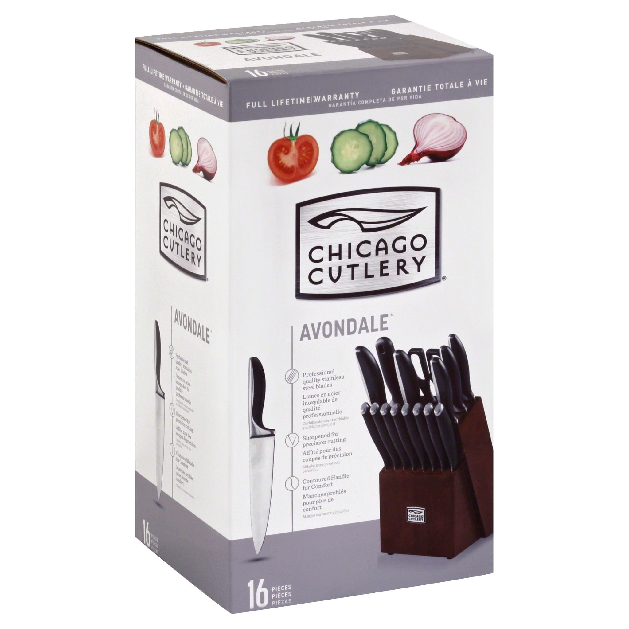  Chicago Cutlery Malden (16-PC) Kitchen Knife Block Set With  Wooden Block & Built-In Sharpener, Contoured Handles and Sharp Stainless  Steel Professional Chef Knife Set & Scissors: Home & Kitchen